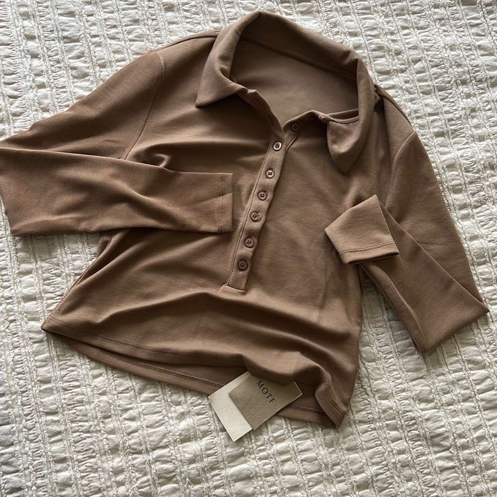 Beige buttoned down long sleeve SHEIN